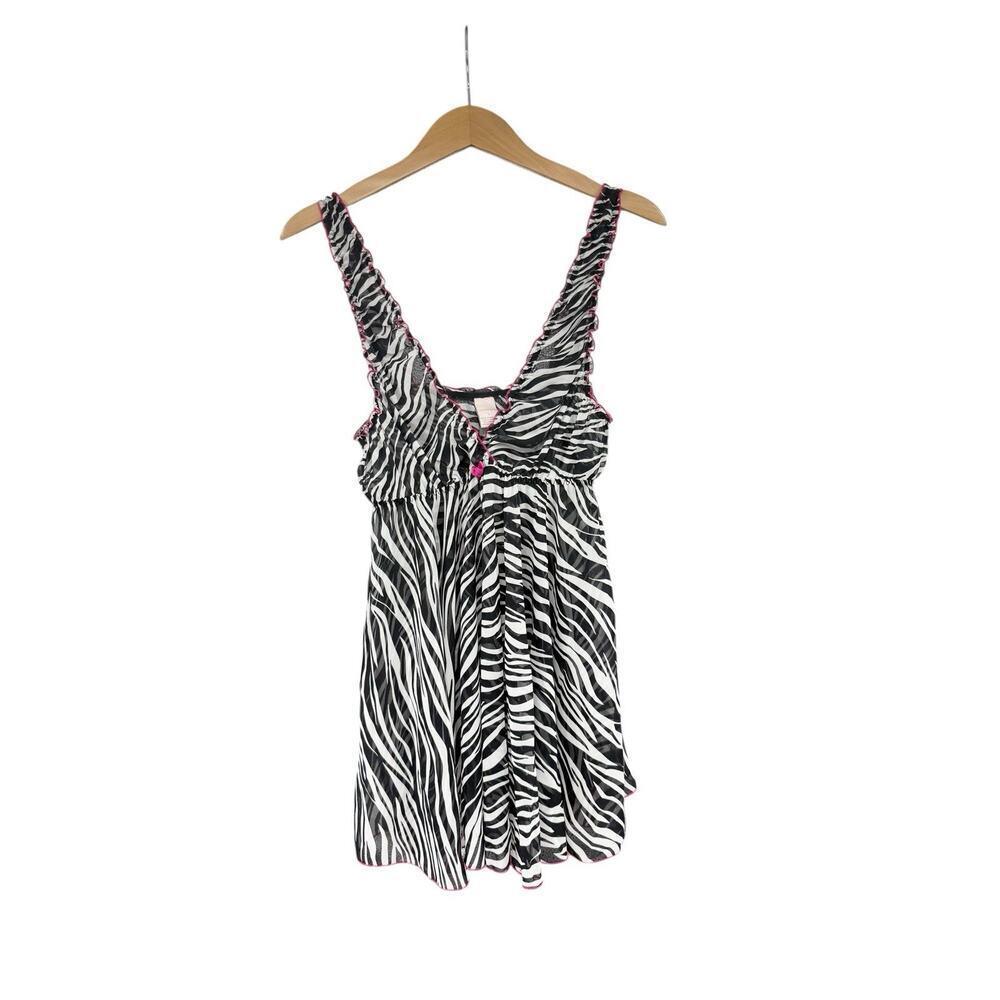 Cabernet Black White Zebra Stripe Sheer Mesh Sexy Lingerie Slip Nightie Womens L